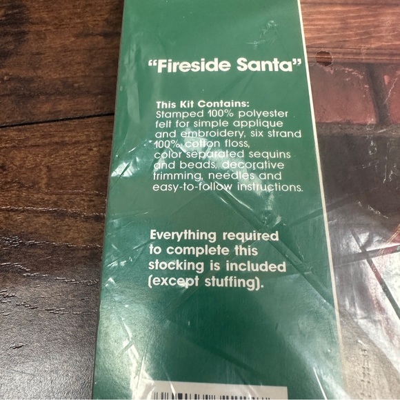 Vintage BUCILLA Felt Christmas 18" Stocking Kit FIRESIDE SANTA 32224 Jeweled NEW - Picture 4 of 5